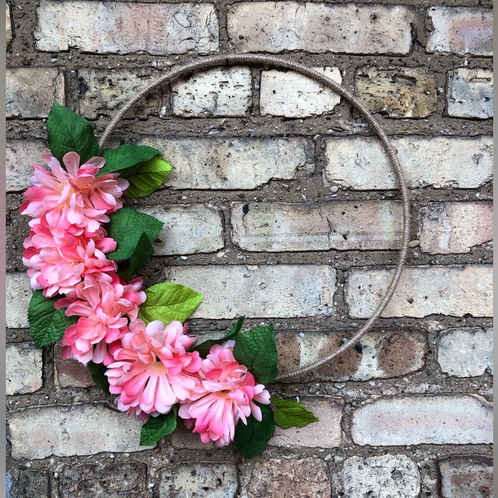 Pink Barbie Barbiecore Neon Mum Flower Floral Twine Tweed Hoop Wreath